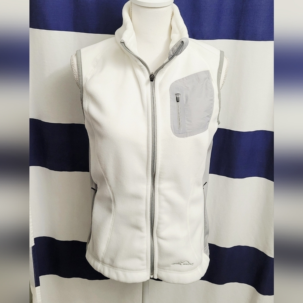 Eddie Bauer Women's White and Gray Windcutter Fleece Vest | Size Medium